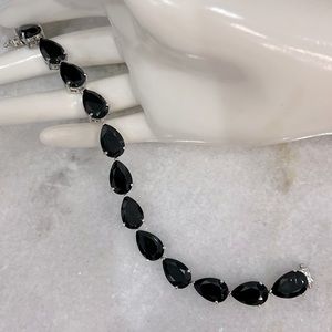 Thai Black Spinel Sterling Silver Teardrop Shaped Tennis Bracelet